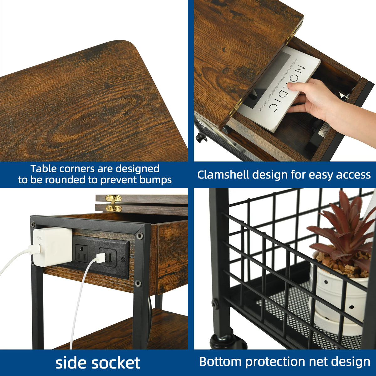 Rustic Brown 2 Pack End Table with Charging Station V152835