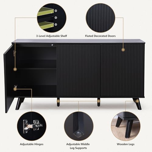 Walnut 3 Door Fluted Sideboard Buffet Cabinet J6118