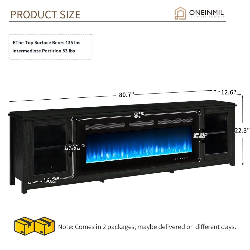 Black Fireplace TV Stand with Glass Doors I7136