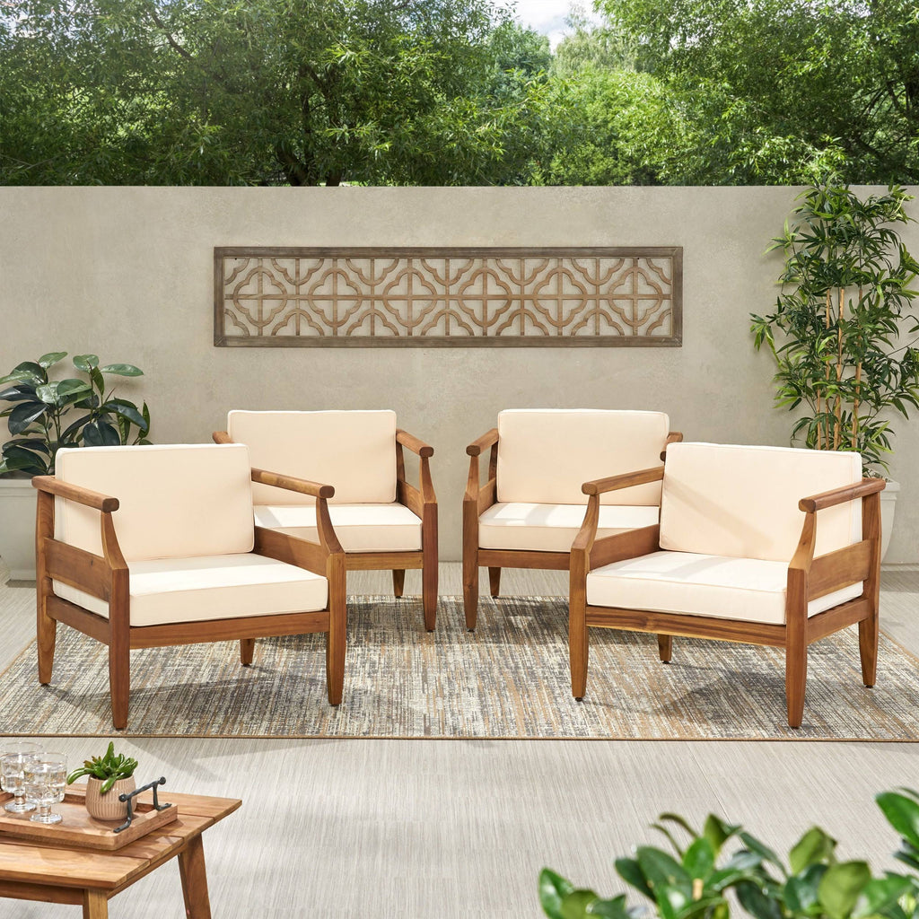 Acacia Wood Club Chair with Cushion Set of 4 S939