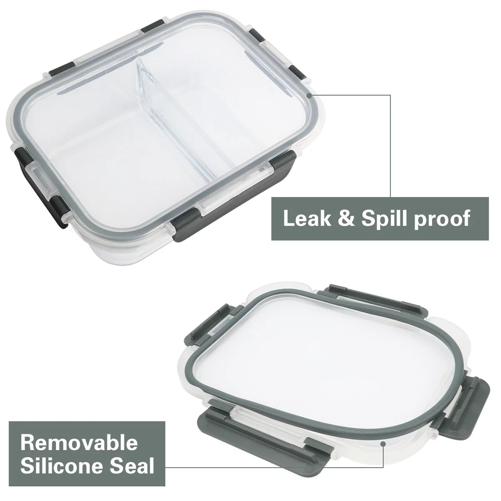 5-Pack 36 Oz 2 Compartments Glass Food Storage Containers with Locking Lids E460609