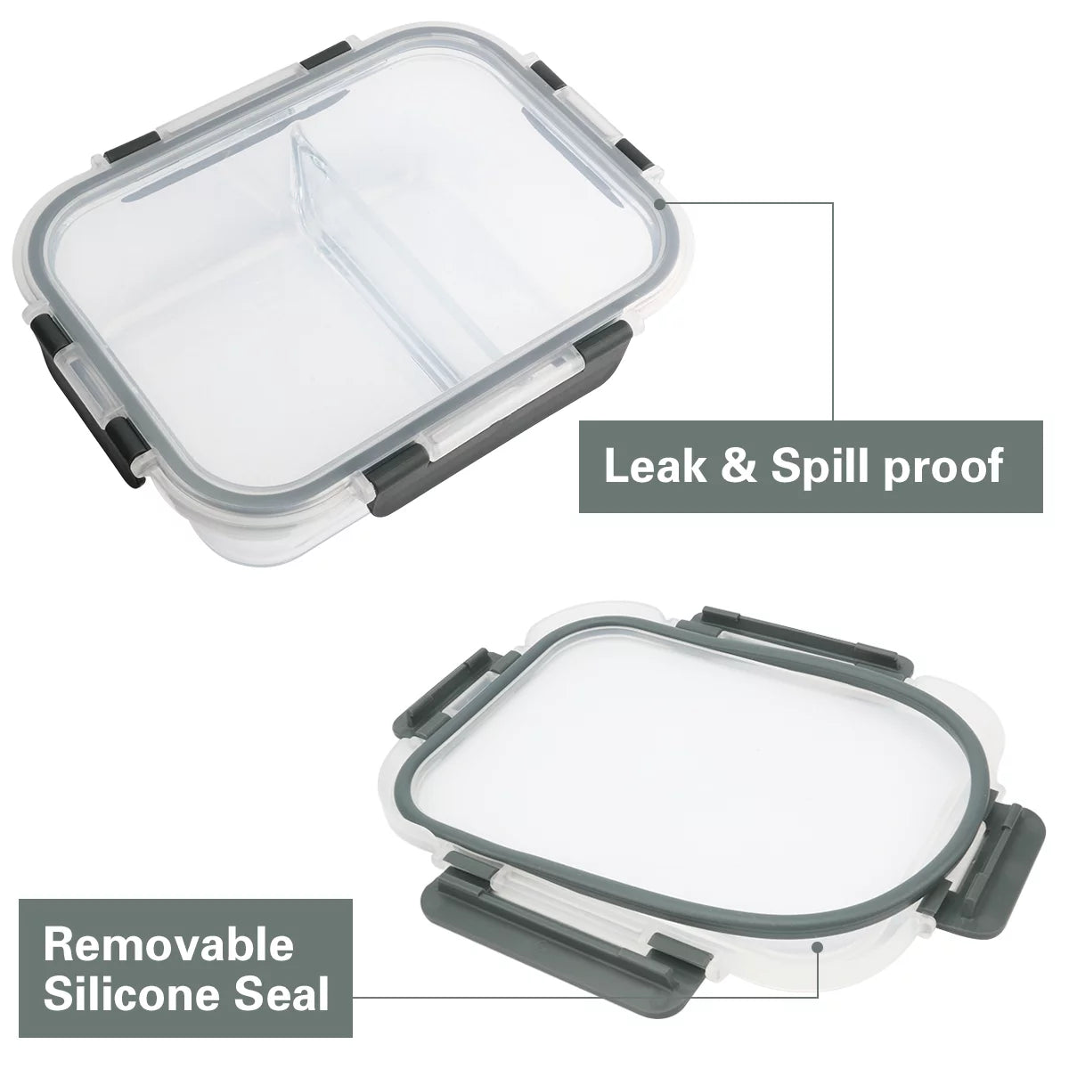 5-Pack 36 Oz 2 Compartments Glass Food Storage Containers with Locking Lids E460609