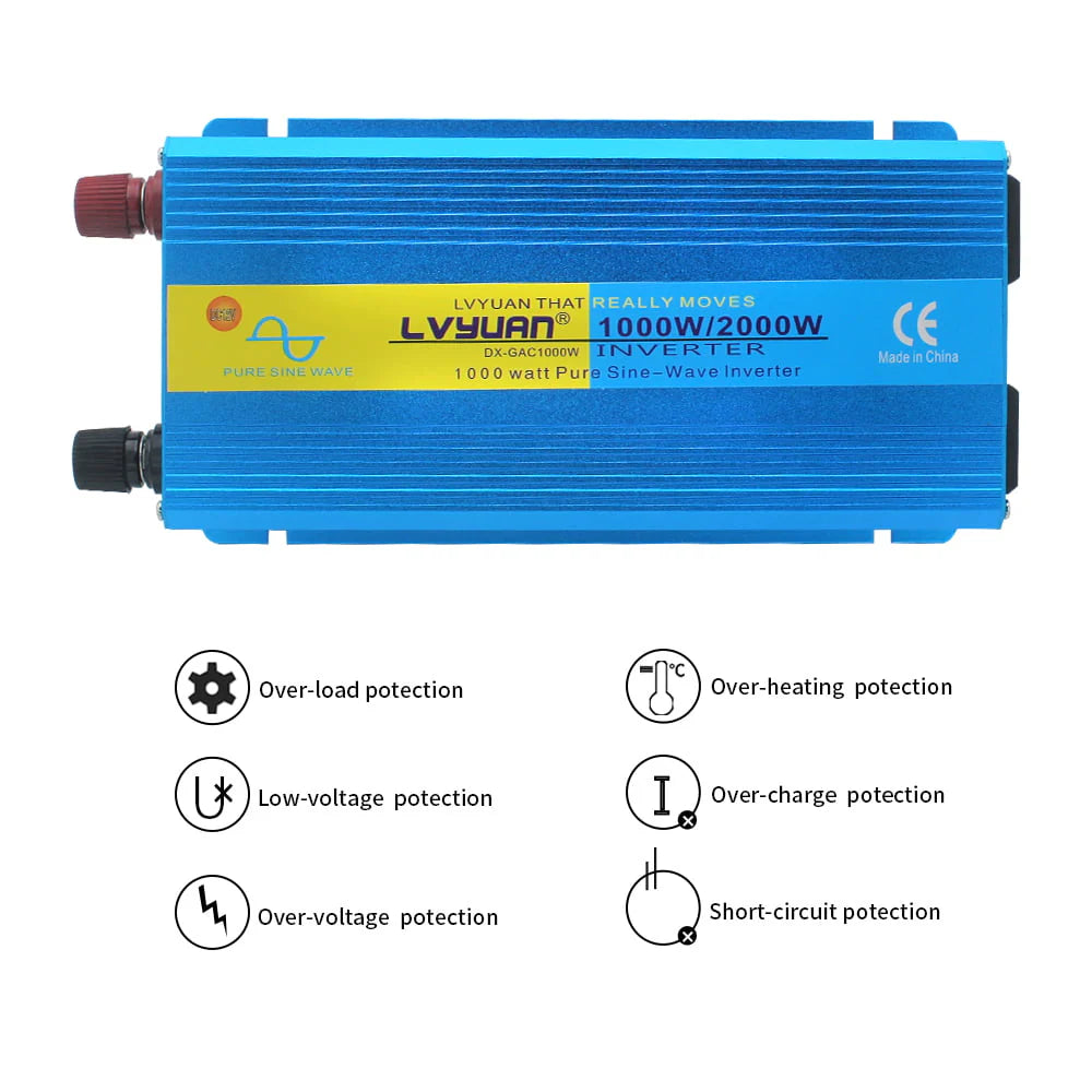 1000 Watts 2000 Watts Pure Sine Wave Power Inverter DC 12V to AC 110V 120V F37737