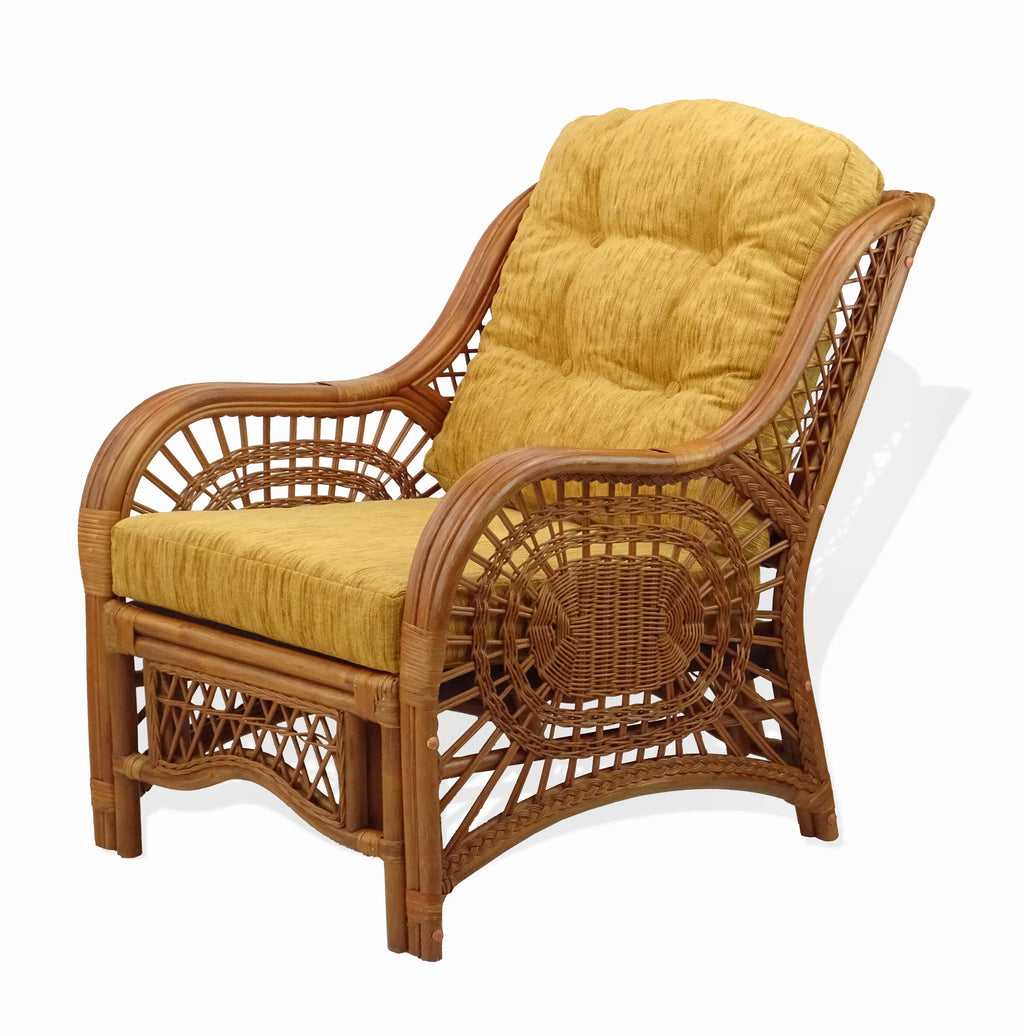 Natural Rattan Wicker Armchair with Light Brown Cushion F115