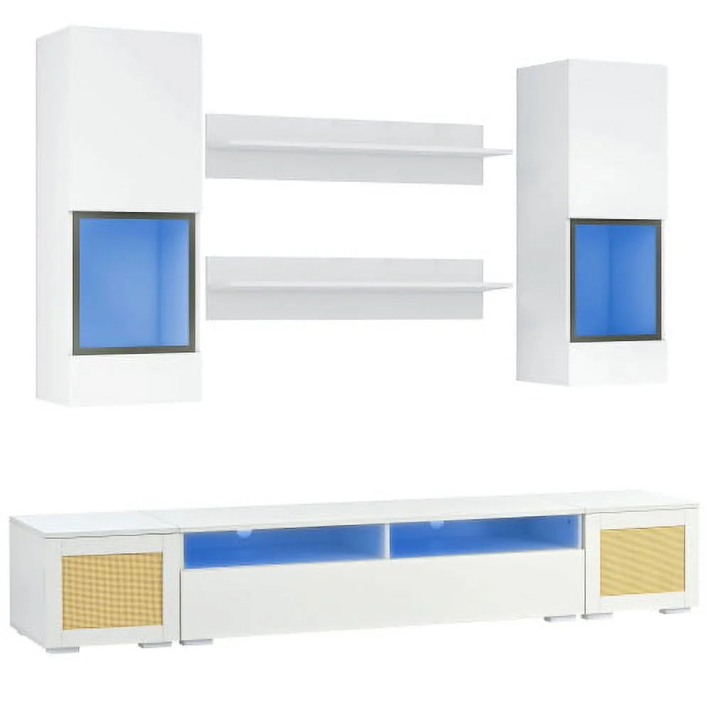 Rattan Style 7 Pieces Floating TV Console Table O89224