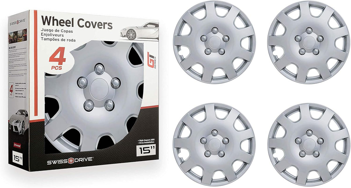 15-Inch Set of 4 Silver Car Wheel Hub Caps L965415
