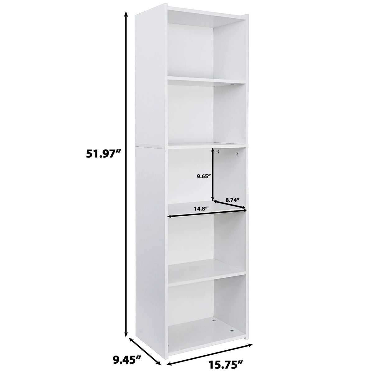 5-Tier Narrow Bookshelf with Adjustable Shelves F821755