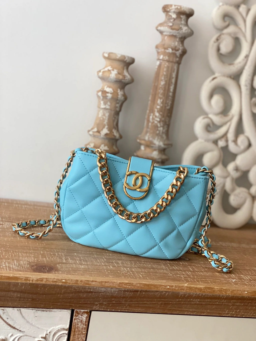 Small Hobo Bag Gold Hardware Blue P6061