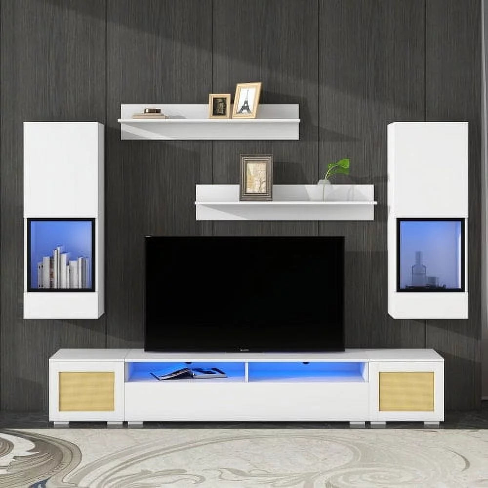 Rattan Style 7 Pieces Floating TV Console Table O89224