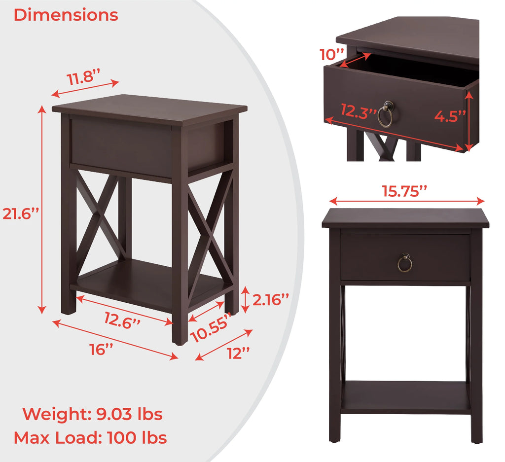 Wooden Nightstand with Drawer C90998