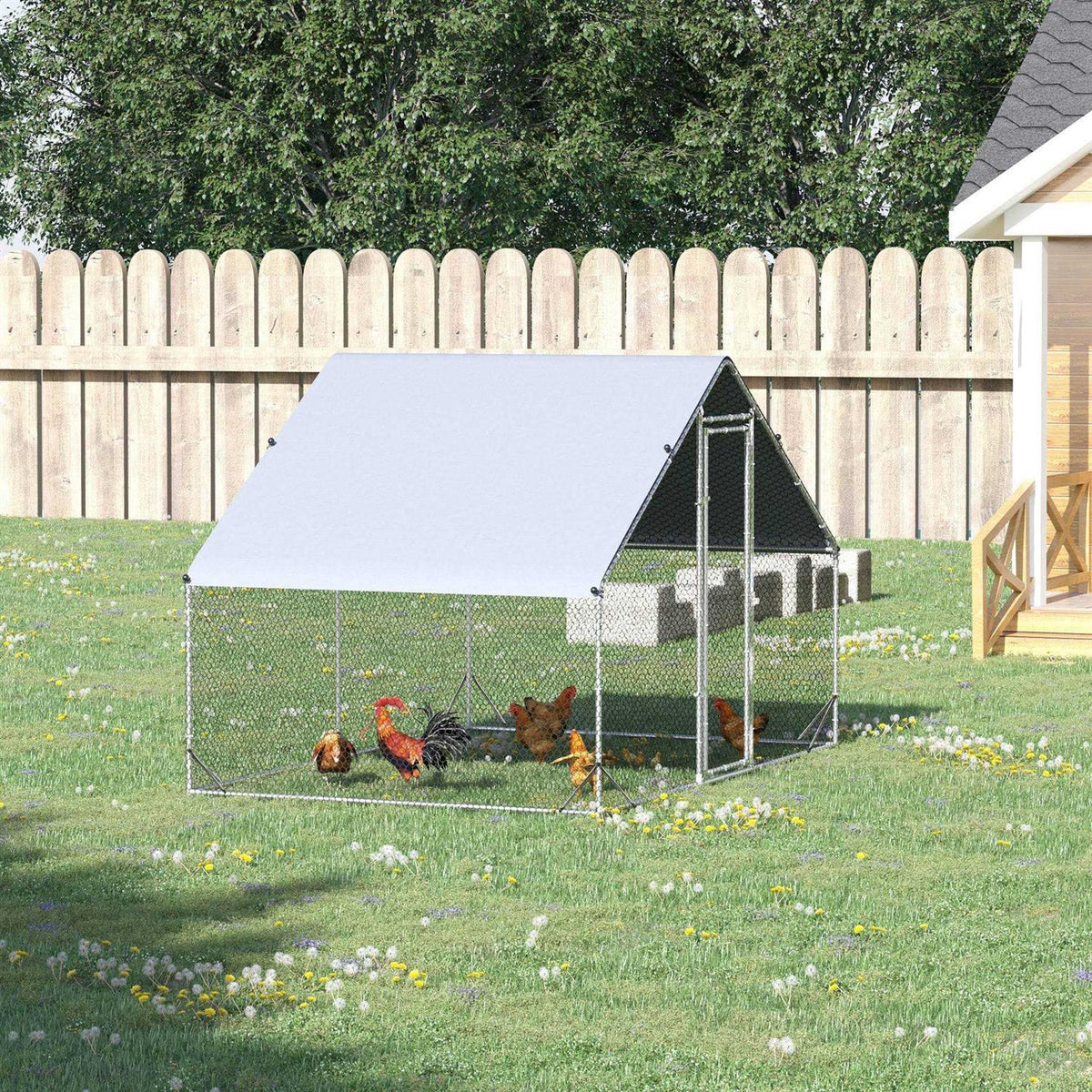 Large Metal Chicken Coop with Cover and Lockable Door G18125