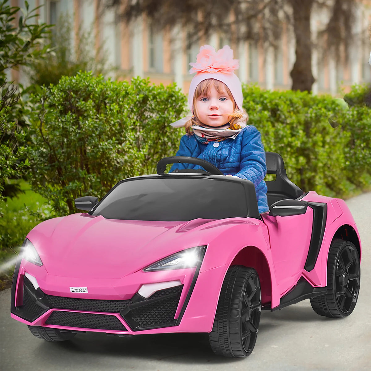 12V Kids Ride On Car with Lights MP3 Openable Doors Pink Z860