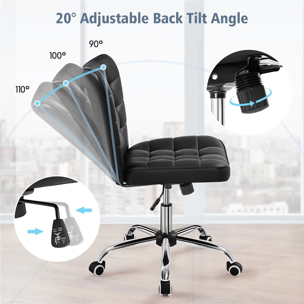 Black Tufted Faux Leather Desk Chair V137