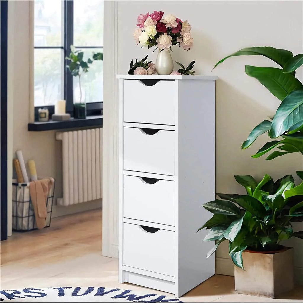 White 4 Drawer Wooden Floor Cabinet W987675