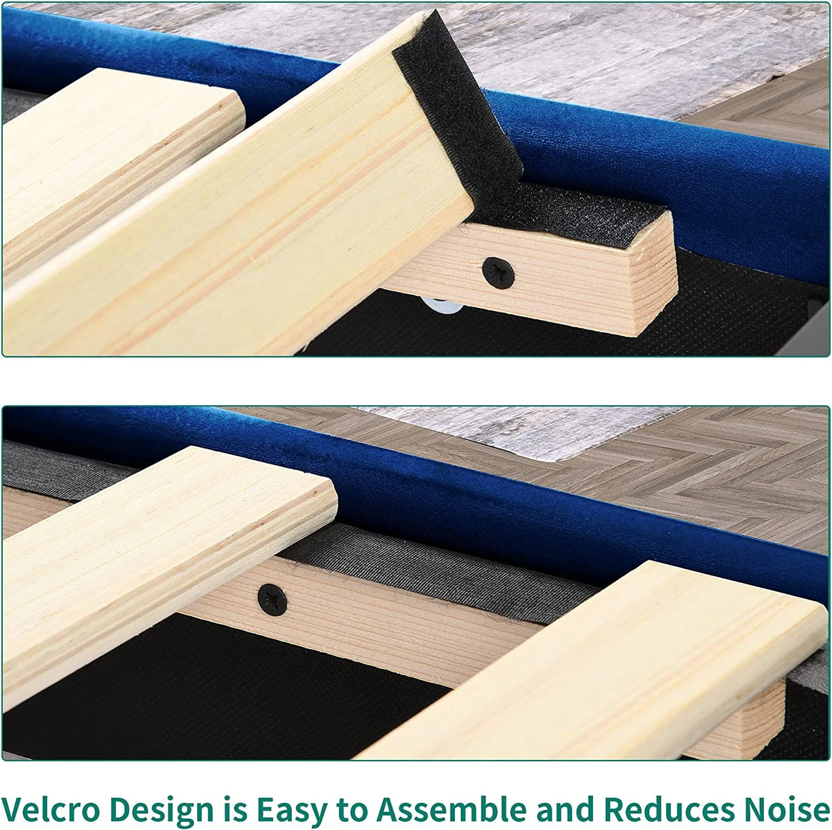 Navy Blue Velvet Upholstered Platform Bed Full R486