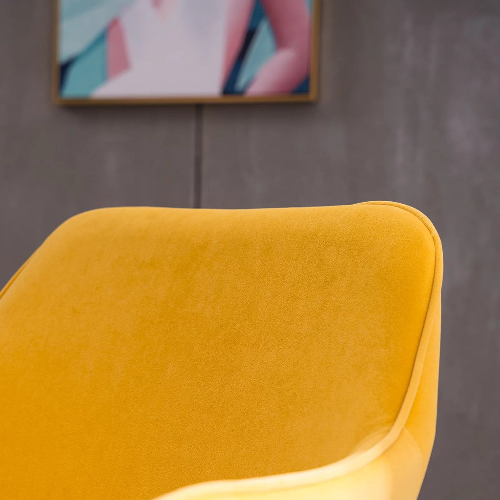 Yellow Velvet Adjustable Height Office Chair with Gold Metal Legs and Wheels E149