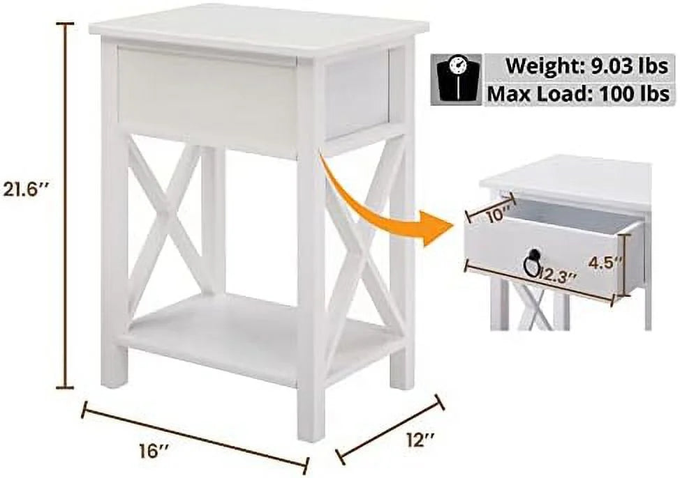 White Wood Nightstand Set of 2 O614951