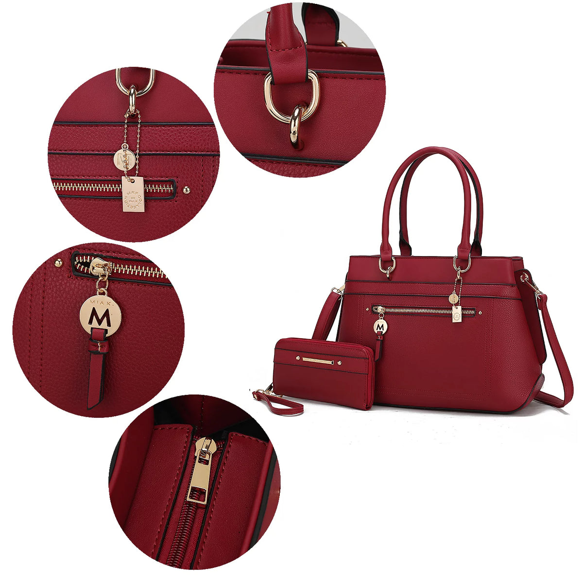 Red Vegan Leather Tote Bag & Wallet L824