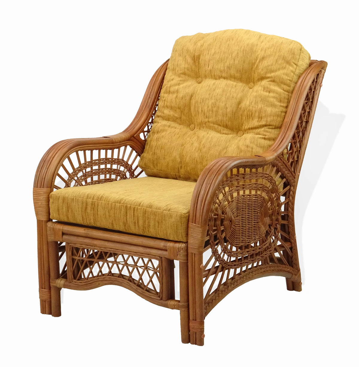 Natural Rattan Wicker Armchair with Light Brown Cushion F115