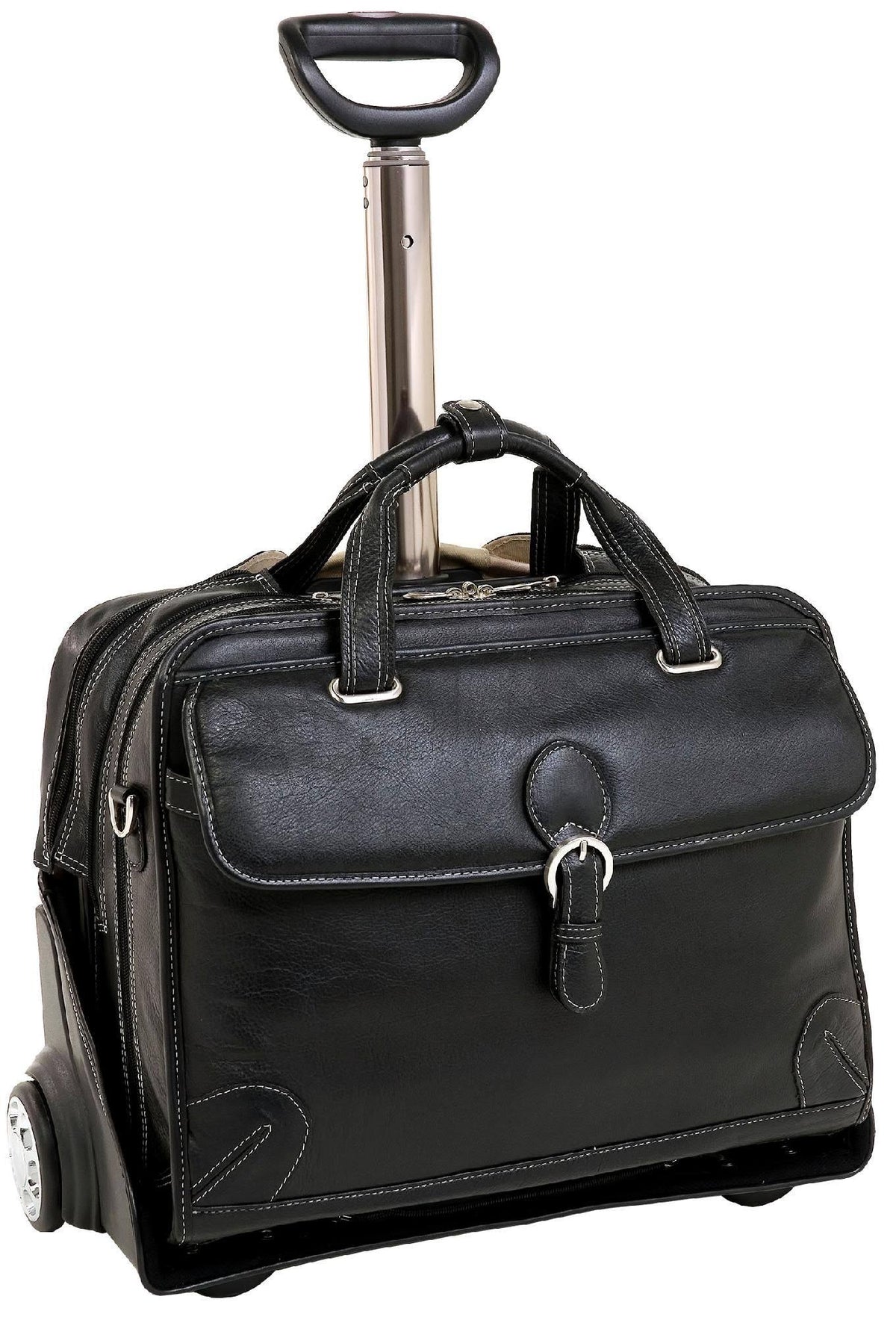 Black Leather Detachable Wheeled Laptop Case K174623
