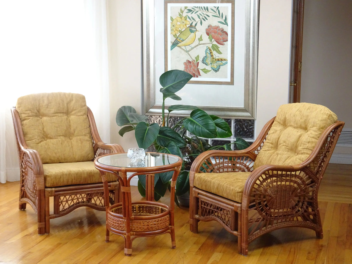 Natural Rattan Wicker Armchair with Light Brown Cushion F115