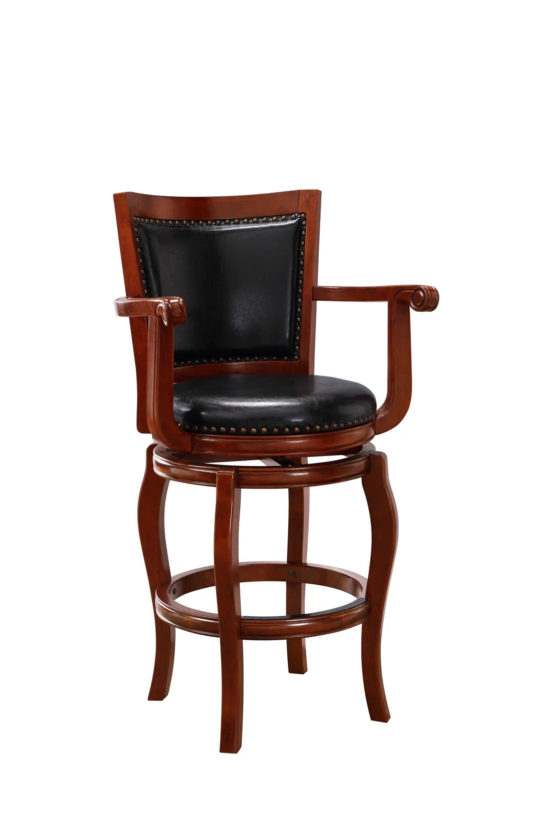 Black Cherry Wood Swivel Bar Stool with Arms V1251