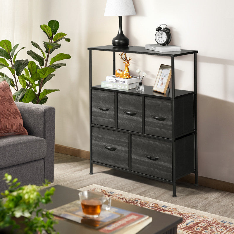 Dark Grey 5 Drawer Fabric Dresser D8447