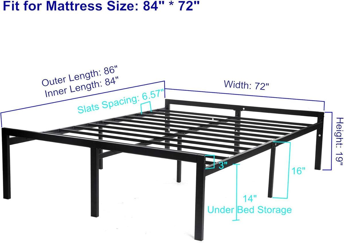 16 Inch Black Metal Platform Bed Frame with Headboard and Footboard California King R58677