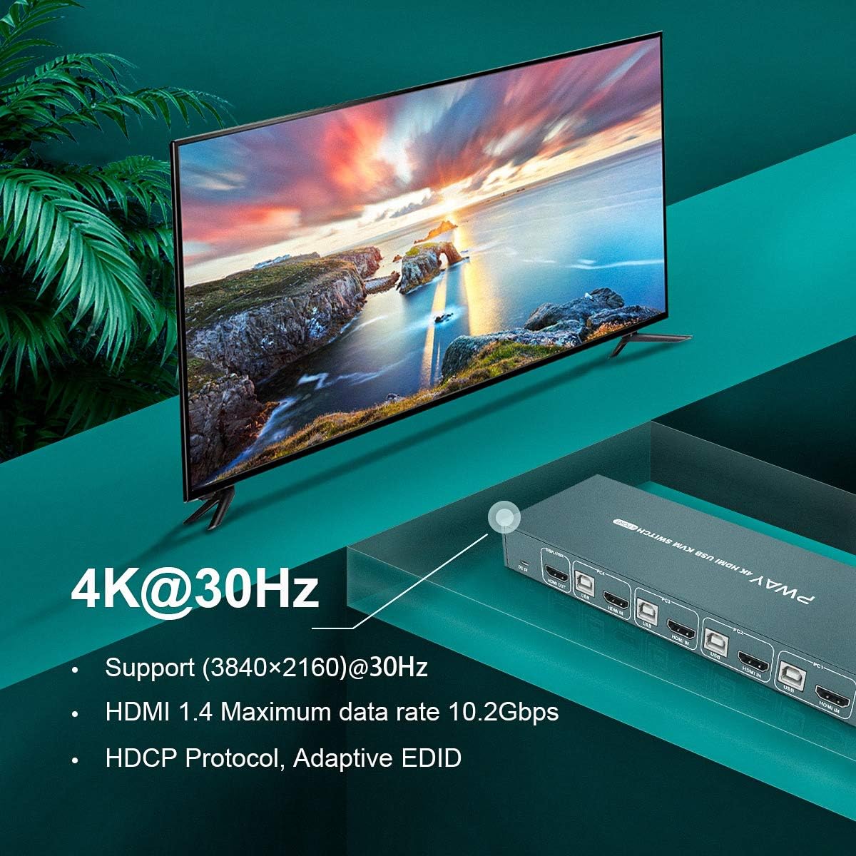 4 Port 4K@30Hz HDMI KVM Switch with HDMI and USB Cables Z13080