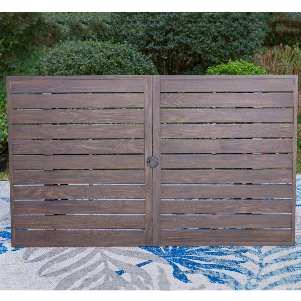 Rectangle Outdoor Dining Table Steel Frame Wood Grain Top 6 Person Black D95727