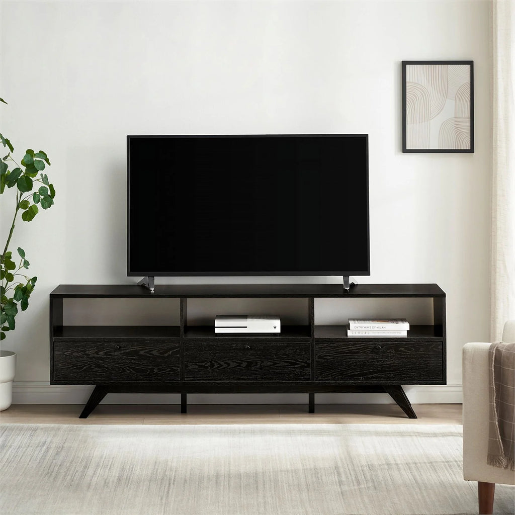 70" Black Wood TV Stand with Storage V814