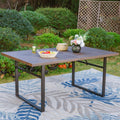 Rectangle Outdoor Dining Table Steel Frame Wood Grain Top 6 Person Black D95727