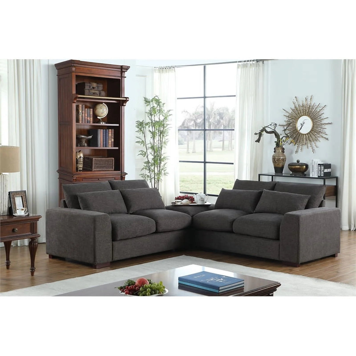 Dark Gray Modular Reversible Sectional Sofa & Ottoman Y31914