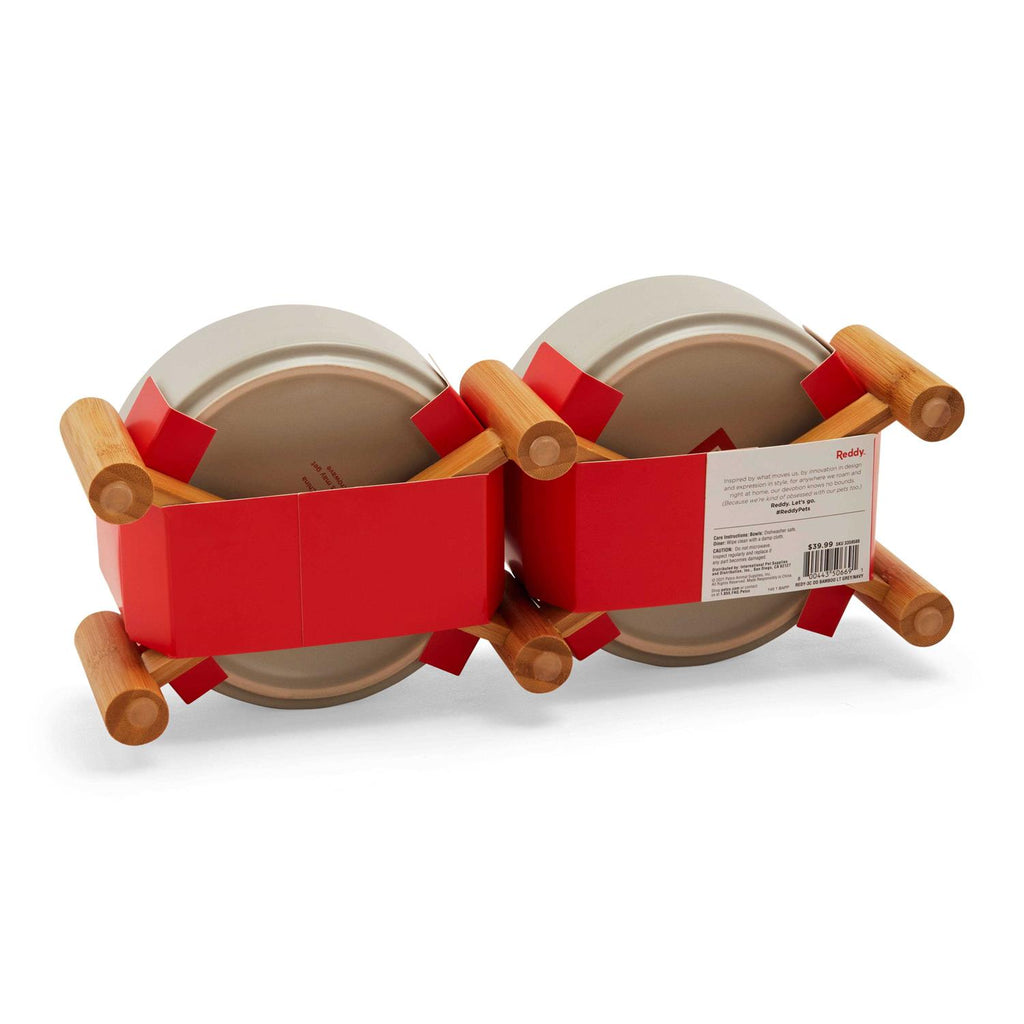 Ceramic & Bamboo Elevated Dog Double Diner X95223