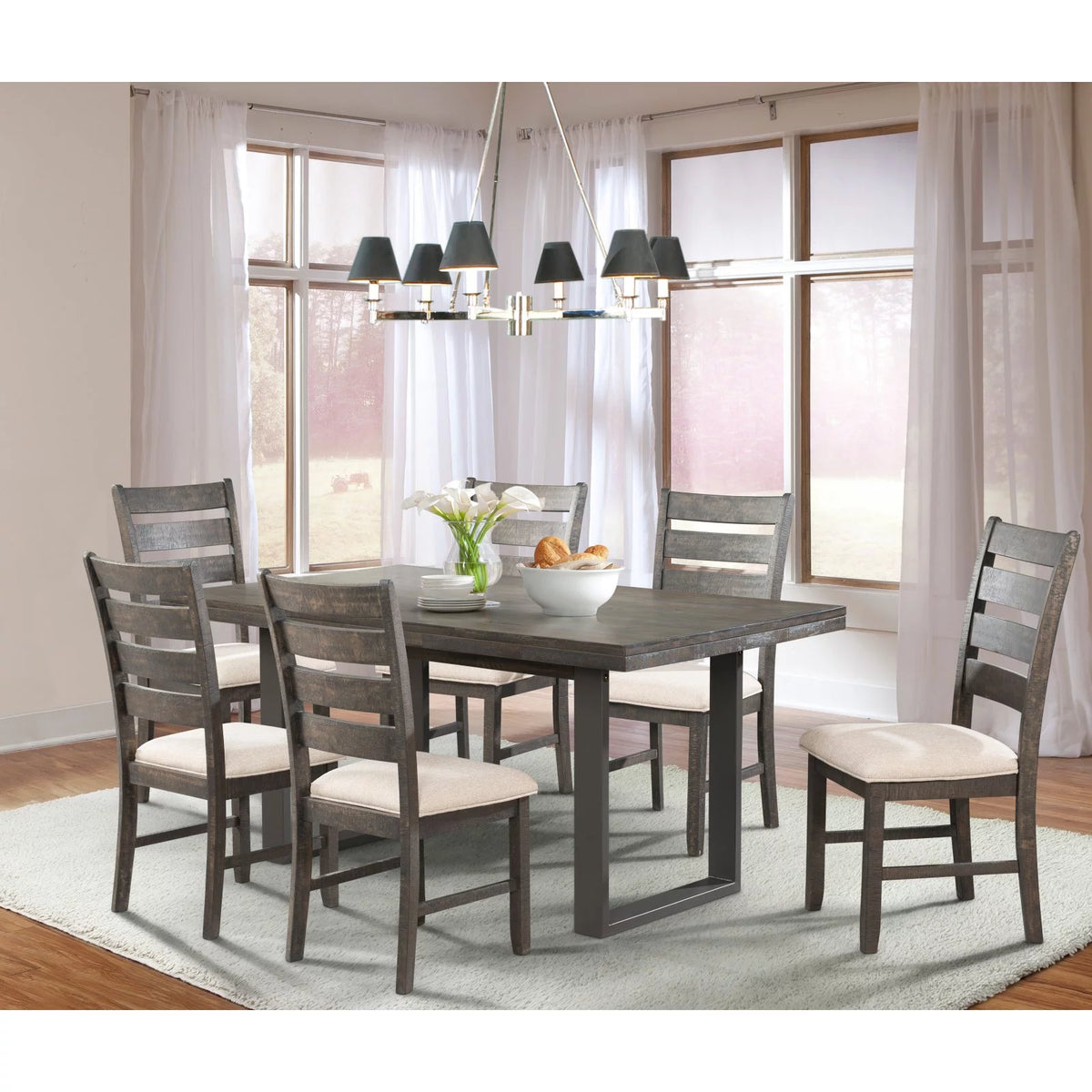 7 Piece Dining Set in Dark Walnut V687