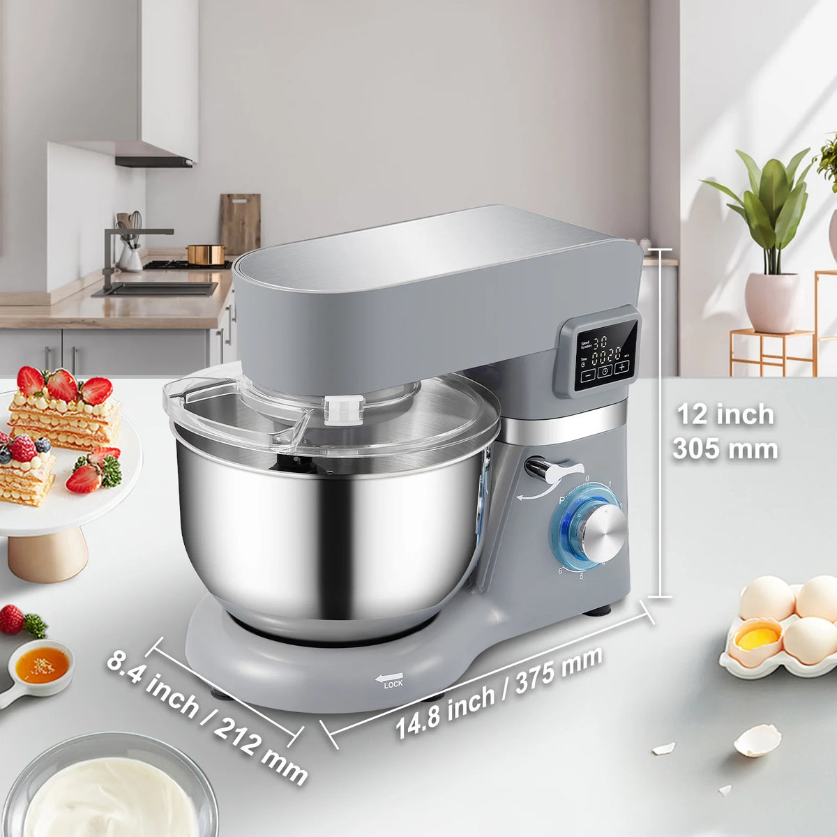 660 W 6-Speed Tilt-Head Stand Mixer with 5.8 Qt Stainless Steel Bowl, Gray T31135
