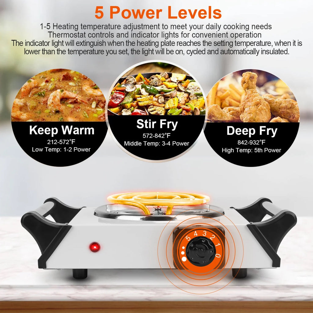 1000W Electric Single Burner Portable Hot Plate with 5 Temperature Adjustments L2750