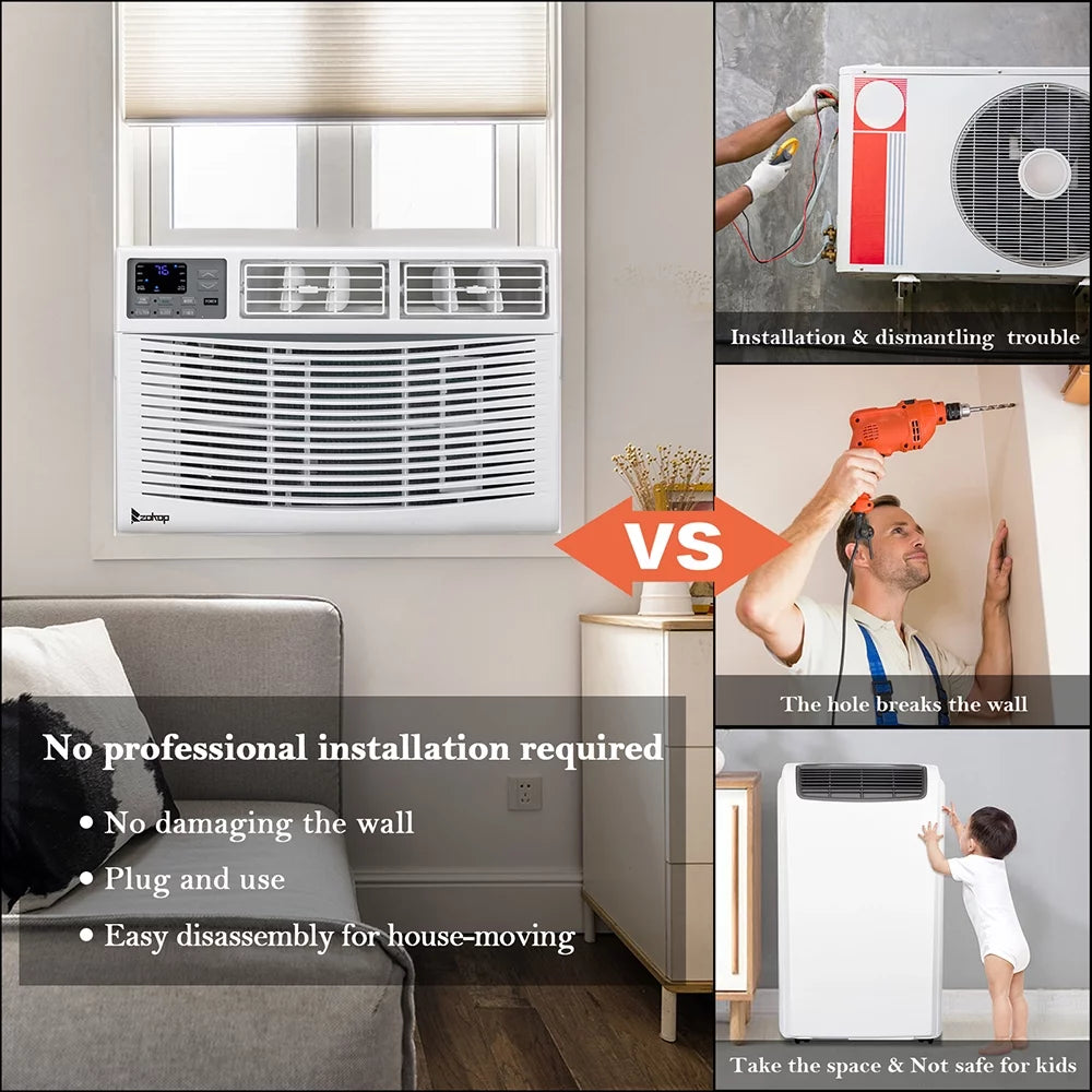 12000BTU 110V Window-Mounted Remote Control Air Conditioner, White Q2098