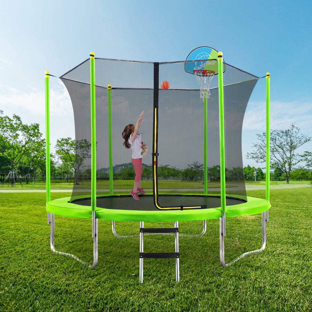8FT Trampoline with Safety Enclosure Net and Ladder J946707
