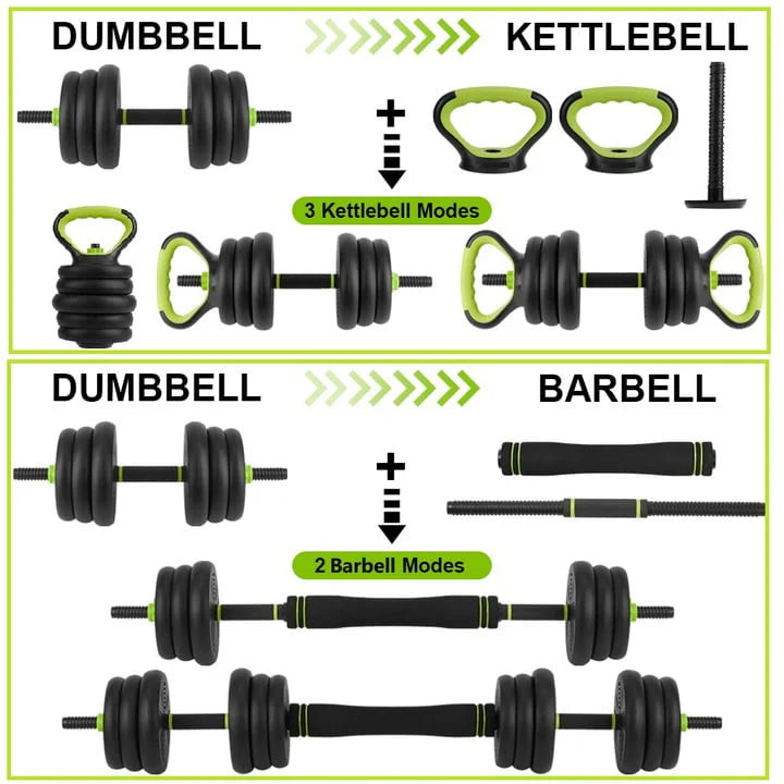 Adjustable Dumbbells Set 4 in 1 Barbell, Dumbbell, Kettlebell and Push-ups, Non-slip Handles Y3834