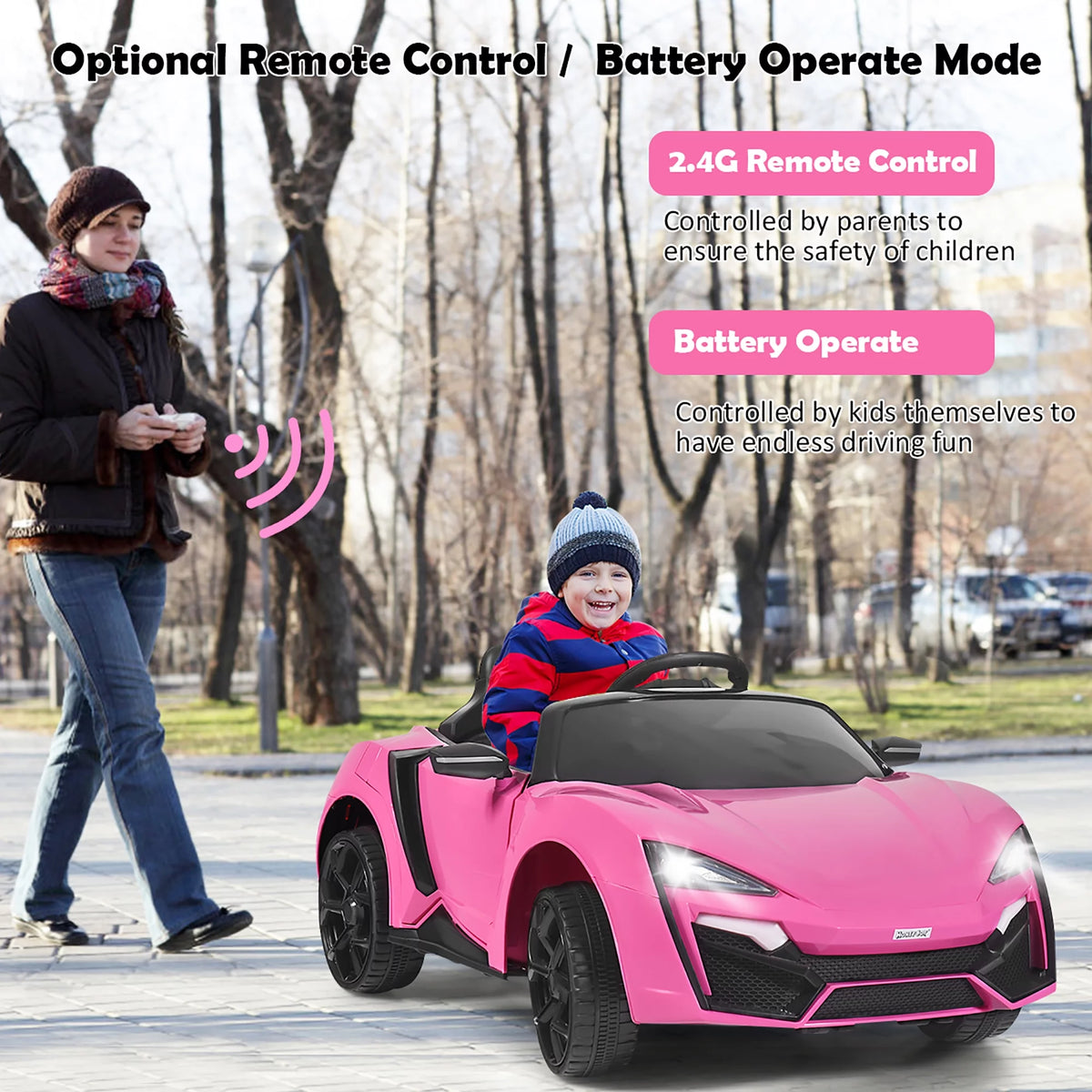 12V Kids Ride On Car with Lights MP3 Openable Doors Pink Z860