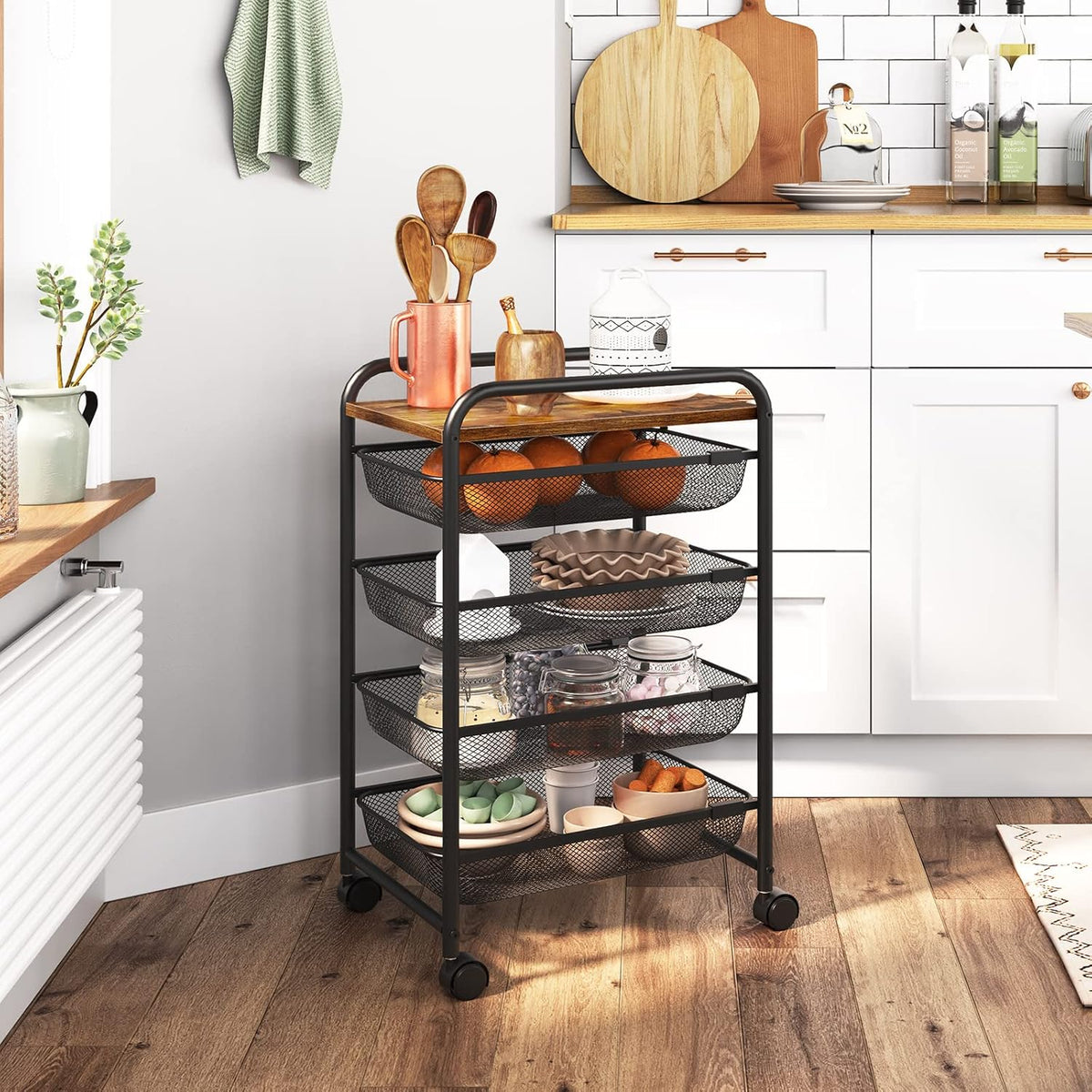 5 Tier Rolling Cart with Mesh Drawers and Wheels K9848
