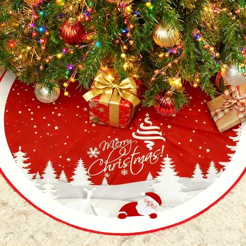 Red 48 inches Plush Christmas Tree Skirt P895