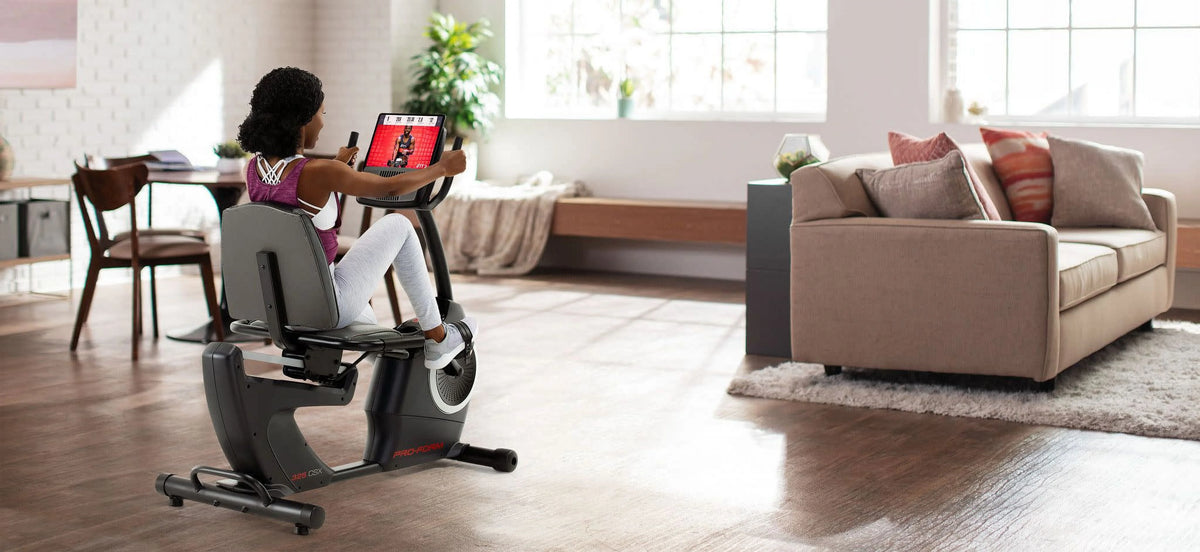 Recumbent Exercise Bike with Display, Tablet Holder, and Fan J328713