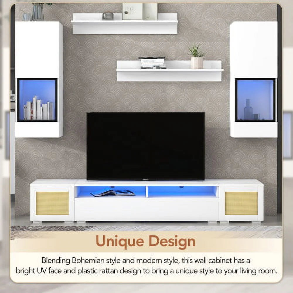 Rattan Style 7 Pieces Floating TV Console Table O89224