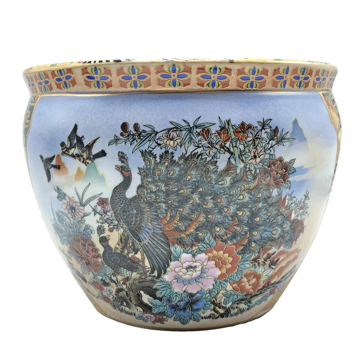 Japanese Satsuma Peacock Planter 10 inch C4210