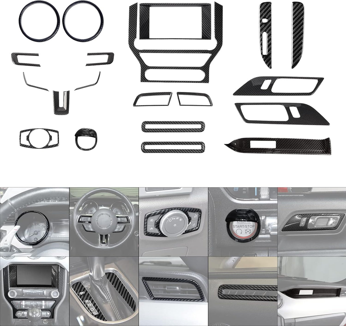 20 PCS Carbon Fiber Grain Interior Trim Cover Kit U613336