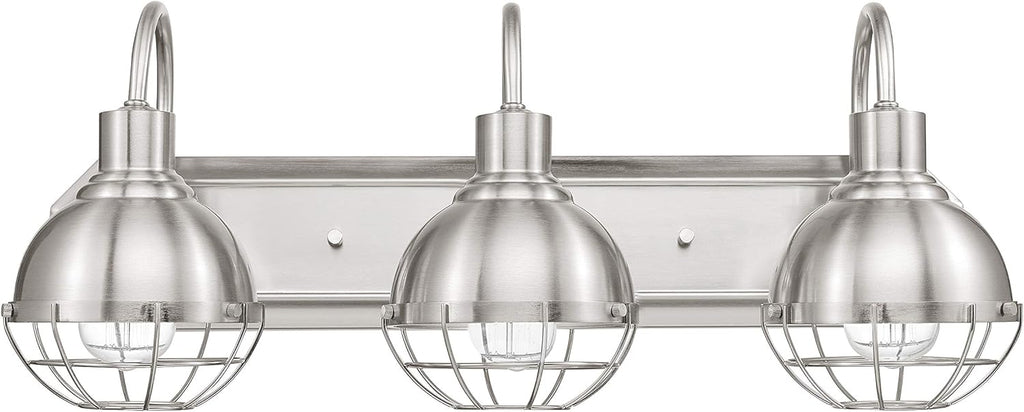 Brushed Nickel Metal Vanity Light with Cage Shades V897