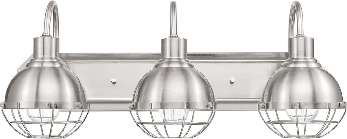 Brushed Nickel Metal Vanity Light with Cage Shades V897