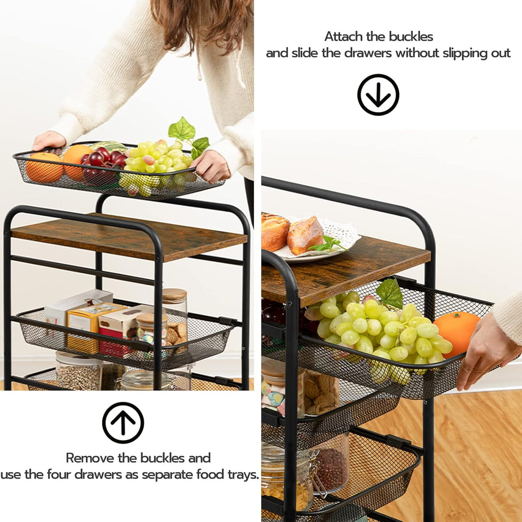5 Tier Rolling Cart with Mesh Drawers and Wheels K9848
